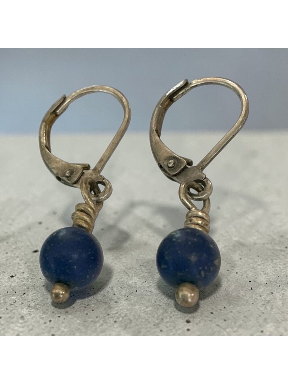 Vintage Sterling Silver Lapis Lazuli Beaded Dangle Earrings  Jewelry